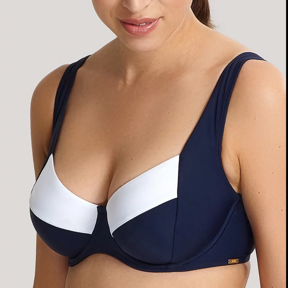 Panache Navy and White Bikini Top